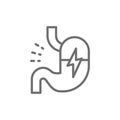 Stomach ache, abdominal pain line icon.