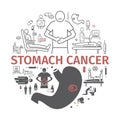 Stomach cancer banner. Symptoms and diagnosis. Medical infographics. Vector illustration.