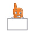 Stomach cartoon design style standing behind a board