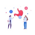 Stomach check and gastrology concept. Vector flat people illustration. Digestive system checkup. Female doctor and patient Royalty Free Stock Photo