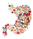 Stomach from colored pills, tablets and capsules Royalty Free Stock Photo