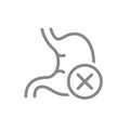 Stomach with cross checkmark line icon. Disease internal organ symbol