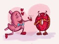 The stomach declares its love for donuts, an illustration about the problem of overeating and excess weight