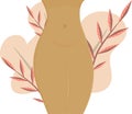 Stomach with a healed scar after cesarean section. In the background, leaves in soft colors. Vector illustration in flat Royalty Free Stock Photo