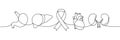 Stomach, heart, liver, kidneys one line continuous drawing. Cancer awareness ribbon, AIDS ribbon continuous one line