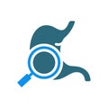 Stomach with magnifying glass colored icon. Organ research, analyzes, disease prevention symbol