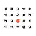 Stomach pain black glyph icons set on white space