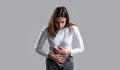 Stomach pain and others stomach disease concept.Girl having a stomachache. Woman suffering from abdominal pain. Woman