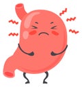 Stomach pain. Red mascot with suffering face