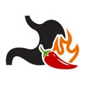 Stomach with pepper fire icon. Spicy food gastritis vector illustration