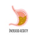 The stomach of a person with high acidity. Gastroenterology. Vector illustration in a flat style.