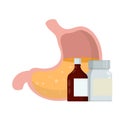 Stomach and pill. Dissolving drug. Disease of human internal organ