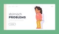 Stomach Problems Landing Page Template. Child Girl Character with Diarrhea Is Common Condition, Vector Illustration