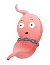 Stomach troubles icon. Sad suffering sick human stomach. Vector flat cartoon illustration design. Unhealthy stomach face