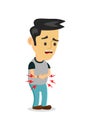 Stomachache, food poisoning, stomach problems.vector flat cartoon concept illustration of men character food poisoning or