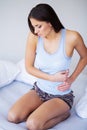 Stomachache. Woman Having Painful Stomachache, Female Suffering