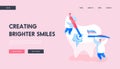 Stomatology Clinic Care Service, Dentistry Landing Page Template. Tiny Dentist Doctor Characters