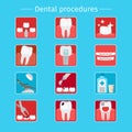 Stomatology and dental procedures flat icons