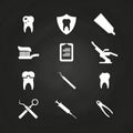 Stomatology icons set on chalkboard - teeth care icons