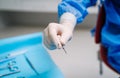 Stomatology instruments in dentist& x27;s hands. Tools close-up. Dentistry. Stomatological tools. Healthy teeth concept Royalty Free Stock Photo