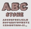 Stone ABC. Rock font. Set of letters from brown calculus
