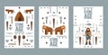 Stone age banner, vector illustration. Flat style icons of Paleolithic era, extinct animals and primitive hunting Royalty Free Stock Photo