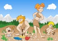 Stone age family making fire Royalty Free Stock Photo