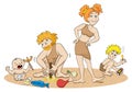 Stone age family making fire Royalty Free Stock Photo