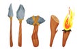 Stone Age Hunting Weapons with Stick and Spear Vector Set Royalty Free Stock Photo