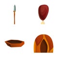 Stone age icons set cartoon . Primitive tool and weapon Royalty Free Stock Photo