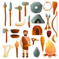 Stone age icons set, cartoon style Royalty Free Stock Photo