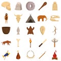 Stone age icons set, flat style Royalty Free Stock Photo