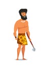 Stone age man with axe flat vector illustration