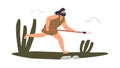 Stone age man. Primitive guy cavemen with spear hunting for mammoth. Prehistoric hunter