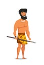 Stone age man with spear flat vector illustration
