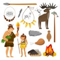 Stone age people and tools Royalty Free Stock Photo