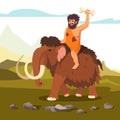 Stone age primitive man riding mammoth Royalty Free Stock Photo