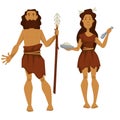 Stone age primitive man and woman with spare and tools Royalty Free Stock Photo
