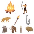 Stone age set icons in cartoon style. Big collection of stone age vector symbol stock illustration