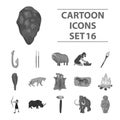 Stone age set icons in monochrome style. Big collection of stone age vector symbol stock illustration Royalty Free Stock Photo