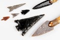 Stone Age Tools on white Background - Stone Age Knives and Obsidian Arrows