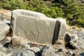 Stone with ancient Greek script. Chimaera Mount. Turkey