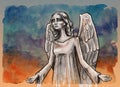 Stone angel with sky background