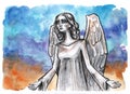 Stone angel with sky background