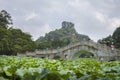 Stone arch bridge in lotus pond Royalty Free Stock Photo