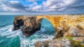 Stone Arch Bridge Over Ocean Waves Coastal Cliffs Royalty Free Stock Photo