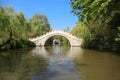 Stone arch footbridge in an Asian garden Royalty Free Stock Photo