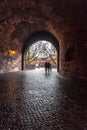 Stone arch gate way through the Nuremberg Castle, Germany Royalty Free Stock Photo