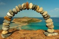 Stone arch made of pebbles overlooking Balos Beach and Lagoon in Crete, Greece Royalty Free Stock Photo