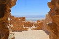 Stone arch to the platform with a view of the dead sea and the mountains of Jordan. View from fortress Massada in Israel Royalty Free Stock Photo